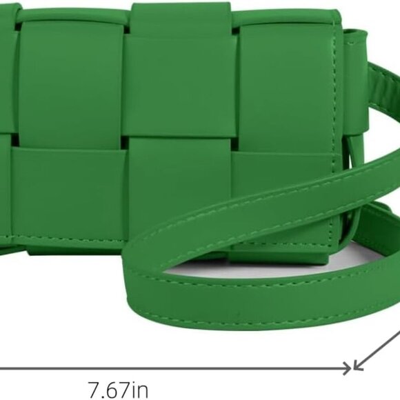 Mini Woven Crossbody Bag for Women, Square Shoulder Handbag Leather Clutch Purse - Picture 5 of 8